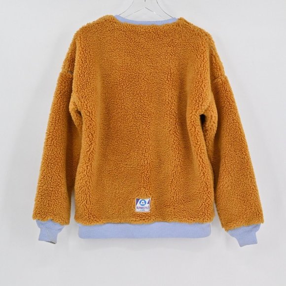 ALPHASTYLE Mens Tan Sherpa Pullover Sweatshirt Monogram Streetwear Size Small - Picture 5 of 10